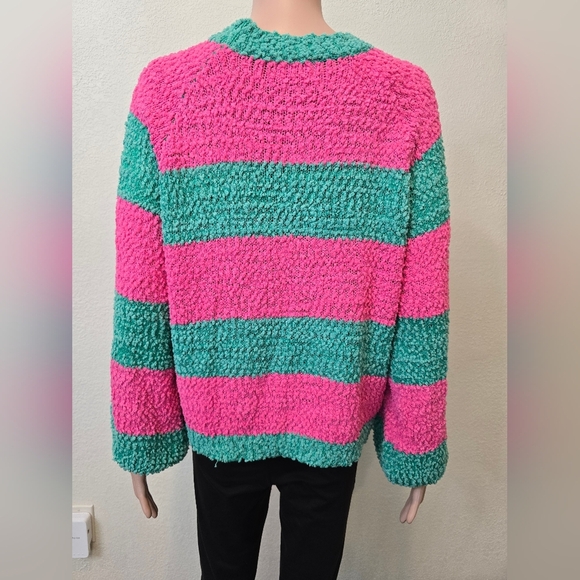 Pink Lily Women's Green/pink Soft Knit Sweater - Size Small Cozy Party - Picture 7 of 9